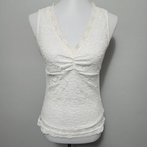 BCX Ivory Lace Ruched Vneck Sleeveless Camisole Size Large